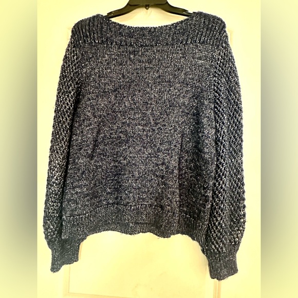 Tommy Bahama Wool Blend Shimmer Ballon Sleeve Island Navy Sweater size Med. NWT - Picture 11 of 11